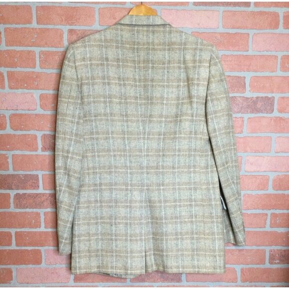 Vintage Christian Dior Monsieur Mens Wool Plaid Blazer Jacket Tan Beige 41 - Picture 4 of 11